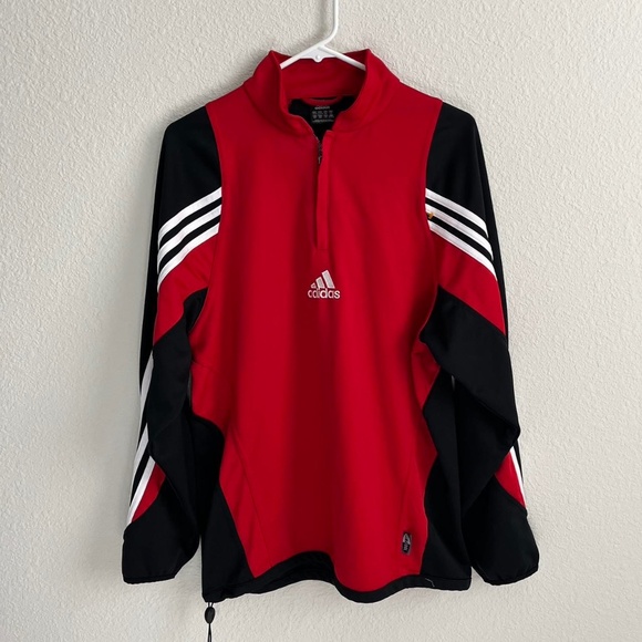 adidas Other - Adidas Mens 1/4 Zip Pullover Warm Up Sweater Size XLarge Red Black Vtg